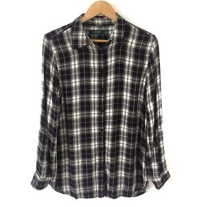 Lauren Ralph Lauren Women's Plaid Button Multicolored Flannel Roll Tab Large L